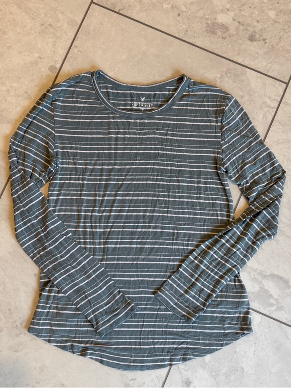 American Eagle Outfitters Soft & Sexy Green & White Striped Long-Sleeve XS